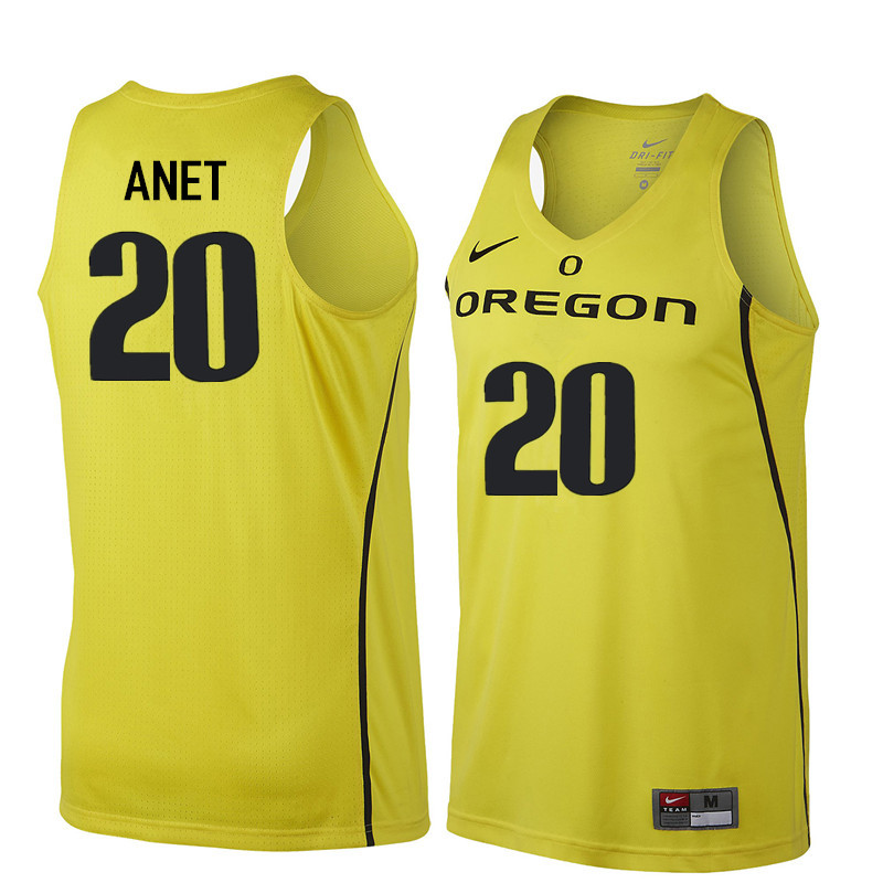 Men Oregon Ducks #20 Bob Anet College Basketball Jerseys Sale-Yellow - Click Image to Close